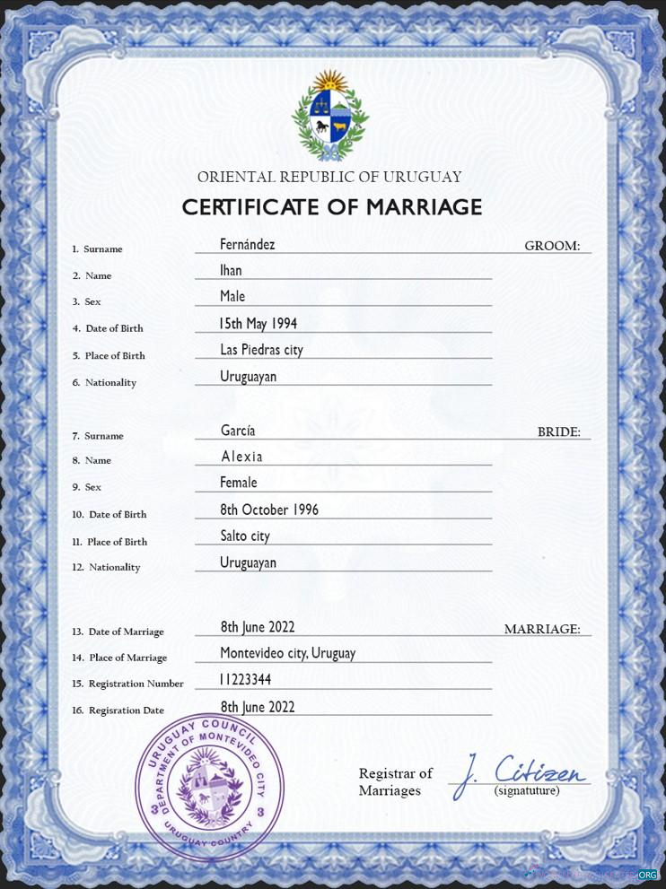 Download Uruguay marriage certificate PSD template Photoshop template